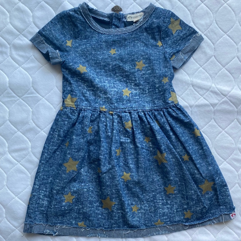 Appaman Maisy dress gold stars sz 3 denim colored cotton with golden star design